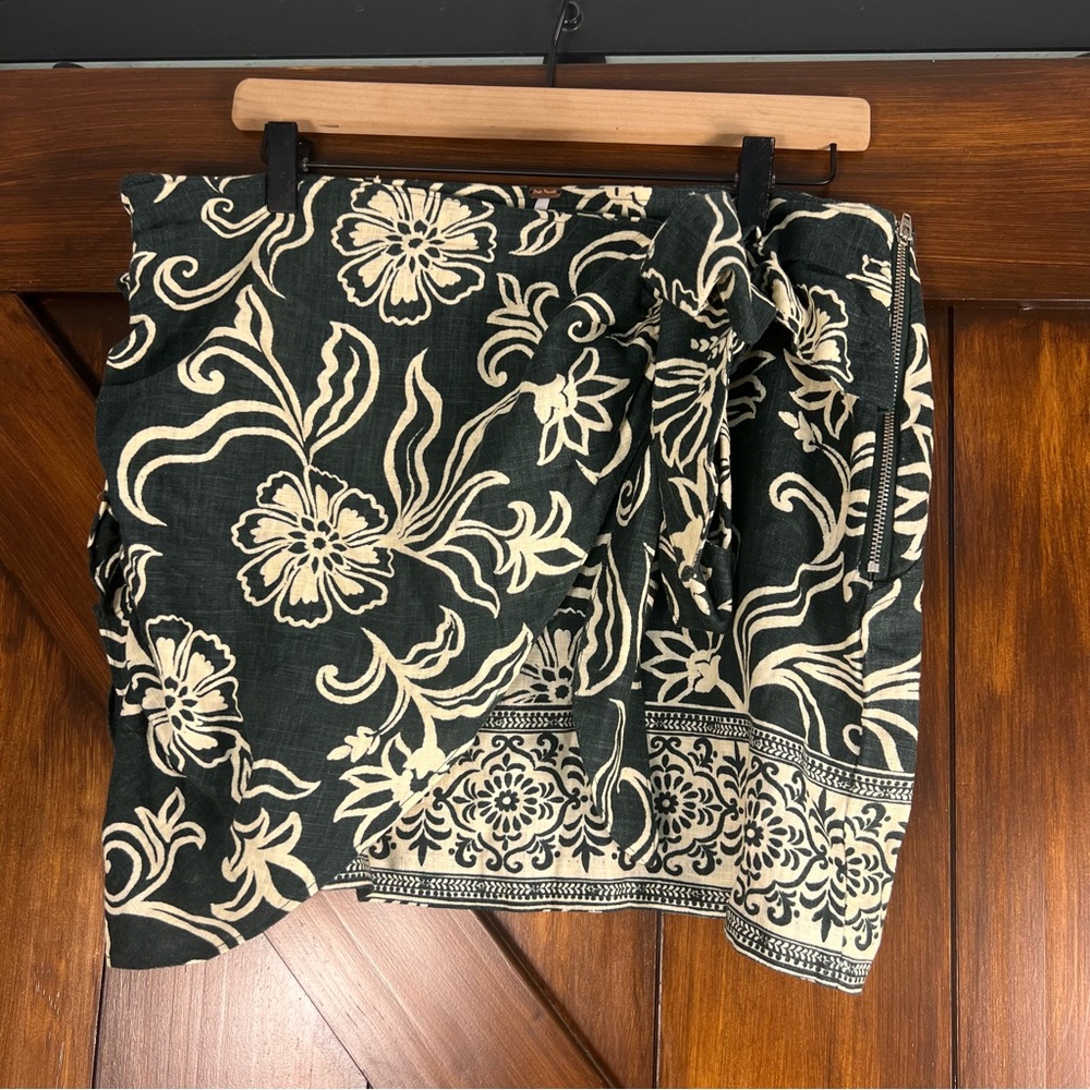Free People Green Cream Woven Faux Tie Wrap Skirt Women 12